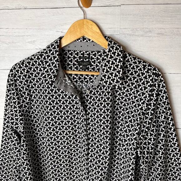 Talbots Shirt Womens SZ 18WP Black & White Clover Wrinkle Resistant Long Sleeve - Picture 7 of 15